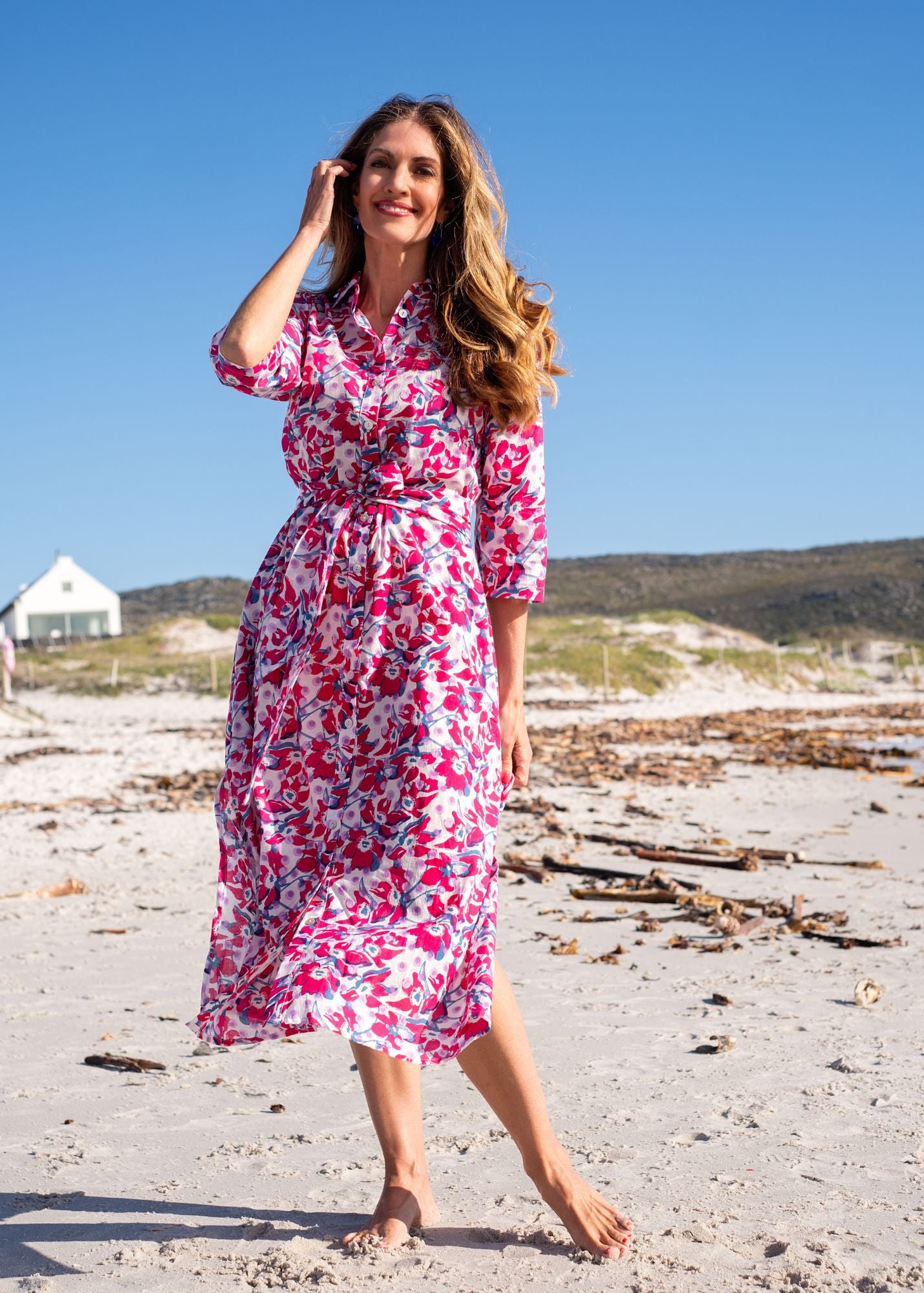 Betty Button dress in and Pink and Blue