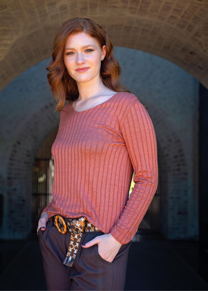 Mila Ribbed Knit Top in Rust