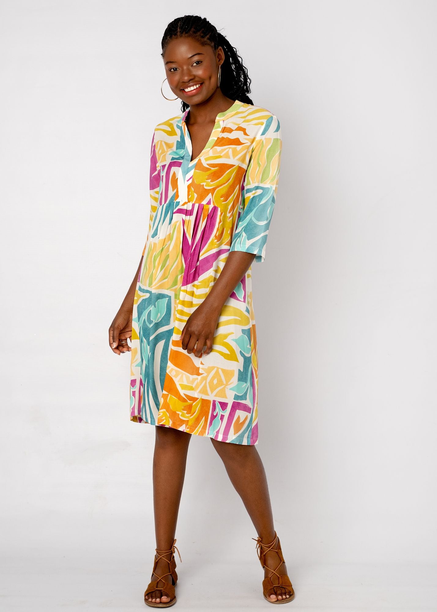 Lee-Ann pleated dress Short, Tropical Breeze