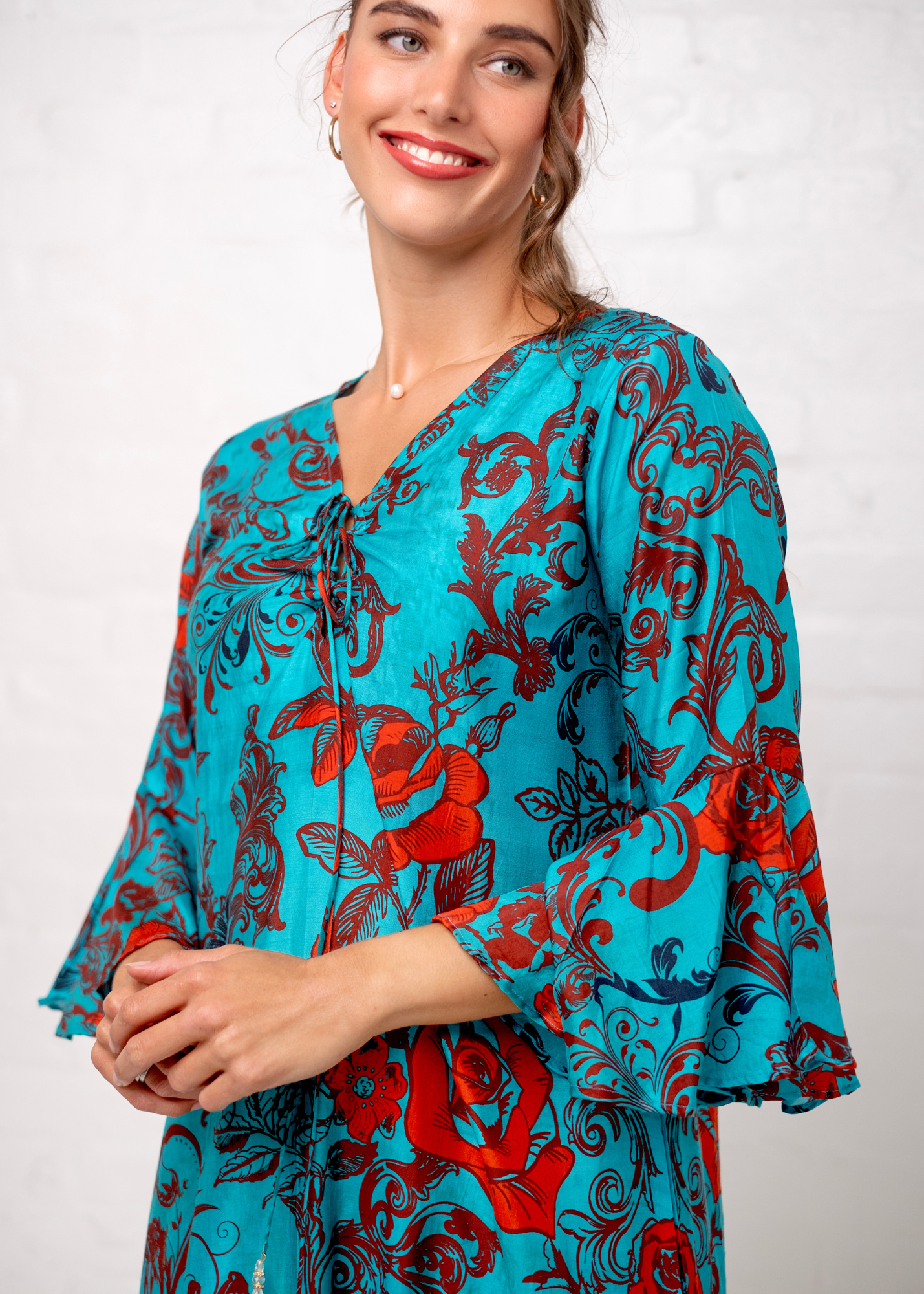 Angelica Dress in Turquoise Rose