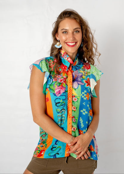 Paradise Blouse in Purple Hibiscus