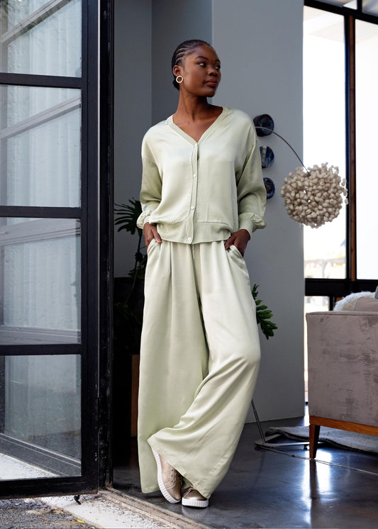 Lila Viscose Silk Blend Pants - Pistachio