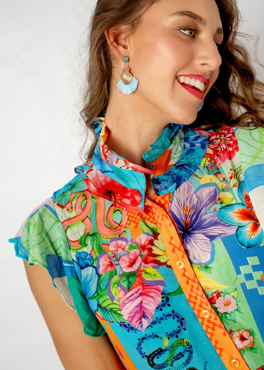Paradise Blouse in Purple Hibiscus