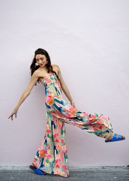 Carmen Playsuit in Abstract Pastel Watercolour