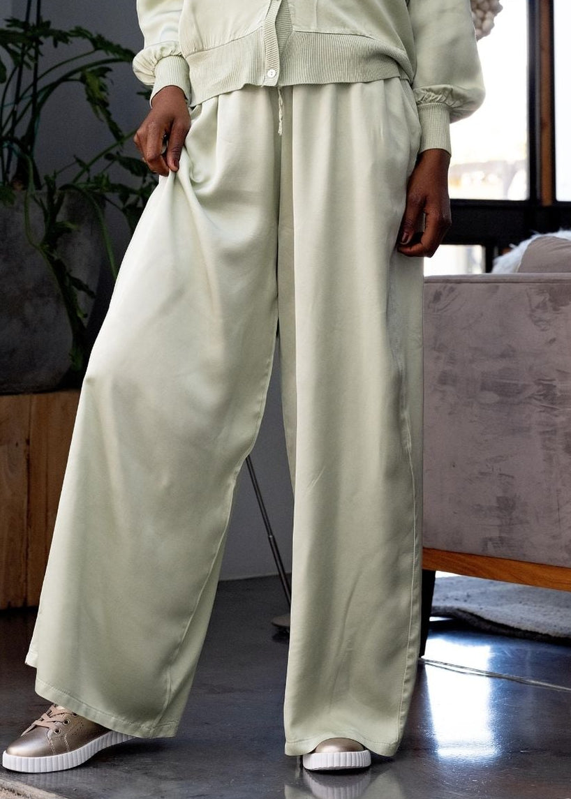 Lila Viscose Silk Blend Pants - Pistachio
