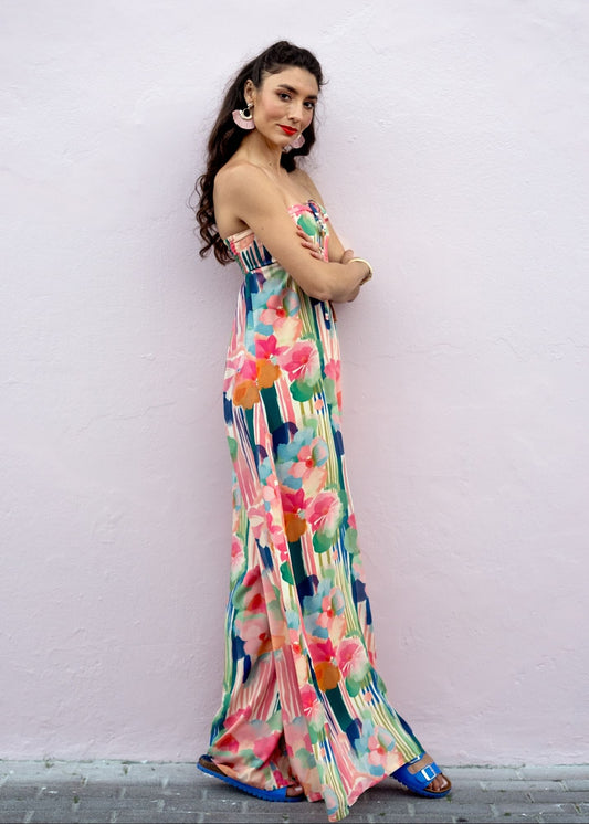 Carmen Playsuit in Abstract Pastel Watercolour