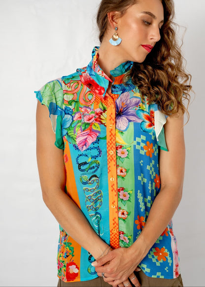 Paradise Blouse in Purple Hibiscus