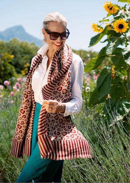 Scarf Maroon Animal spots 100% wool