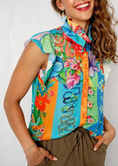 Paradise Blouse in Purple Hibiscus