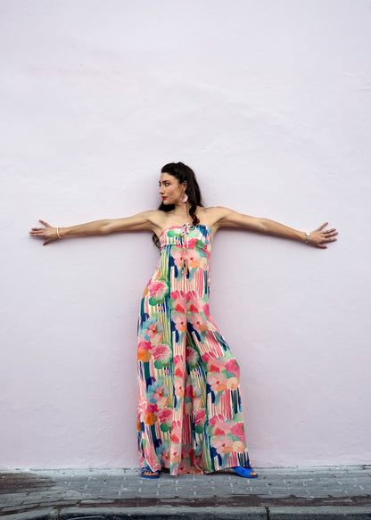 Carmen Playsuit in Abstract Pastel Watercolour