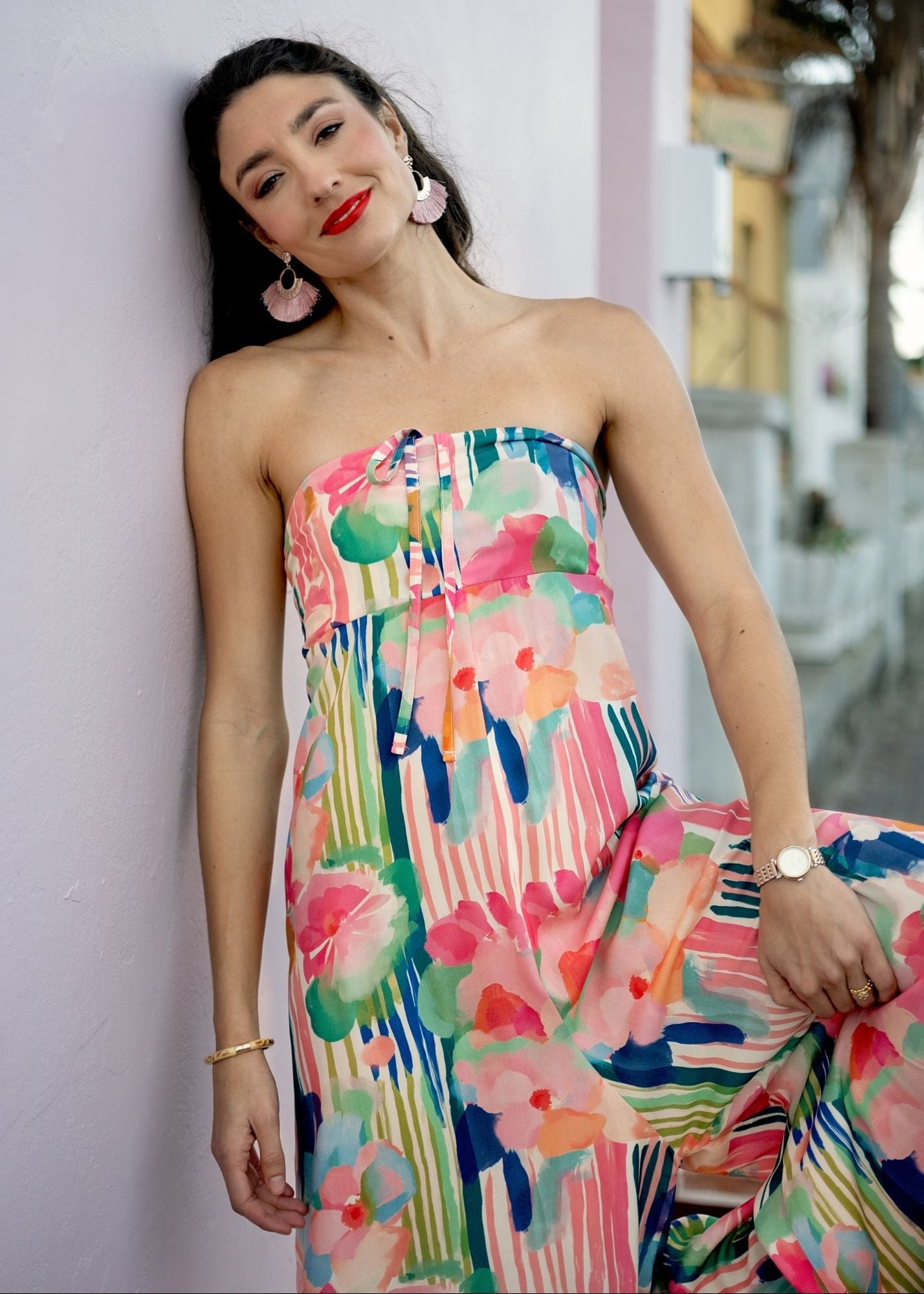 Carmen Playsuit in Abstract Pastel Watercolour