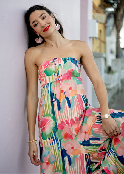 Carmen Playsuit in Abstract Pastel Watercolour