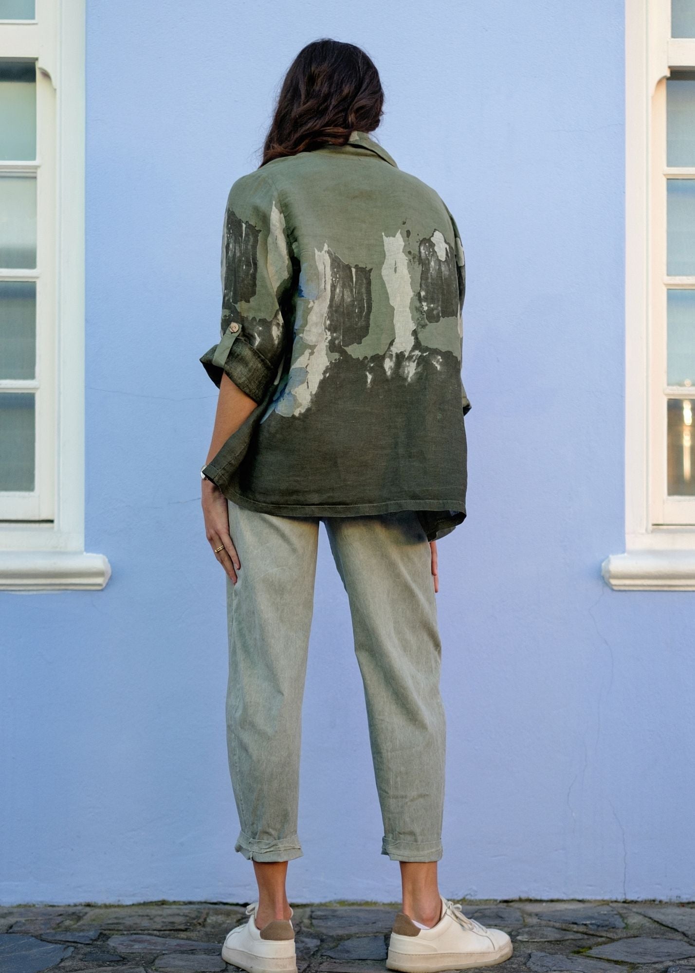 Lino 100% Linen Button Jacket in Heirloom Bloom Forest Frost