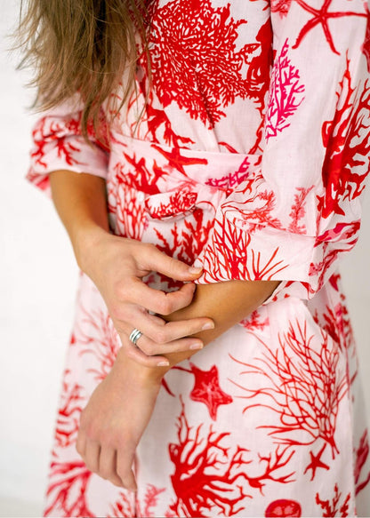 Laura Shirt Dress Red and White Coral Print - Available 6 December 2024