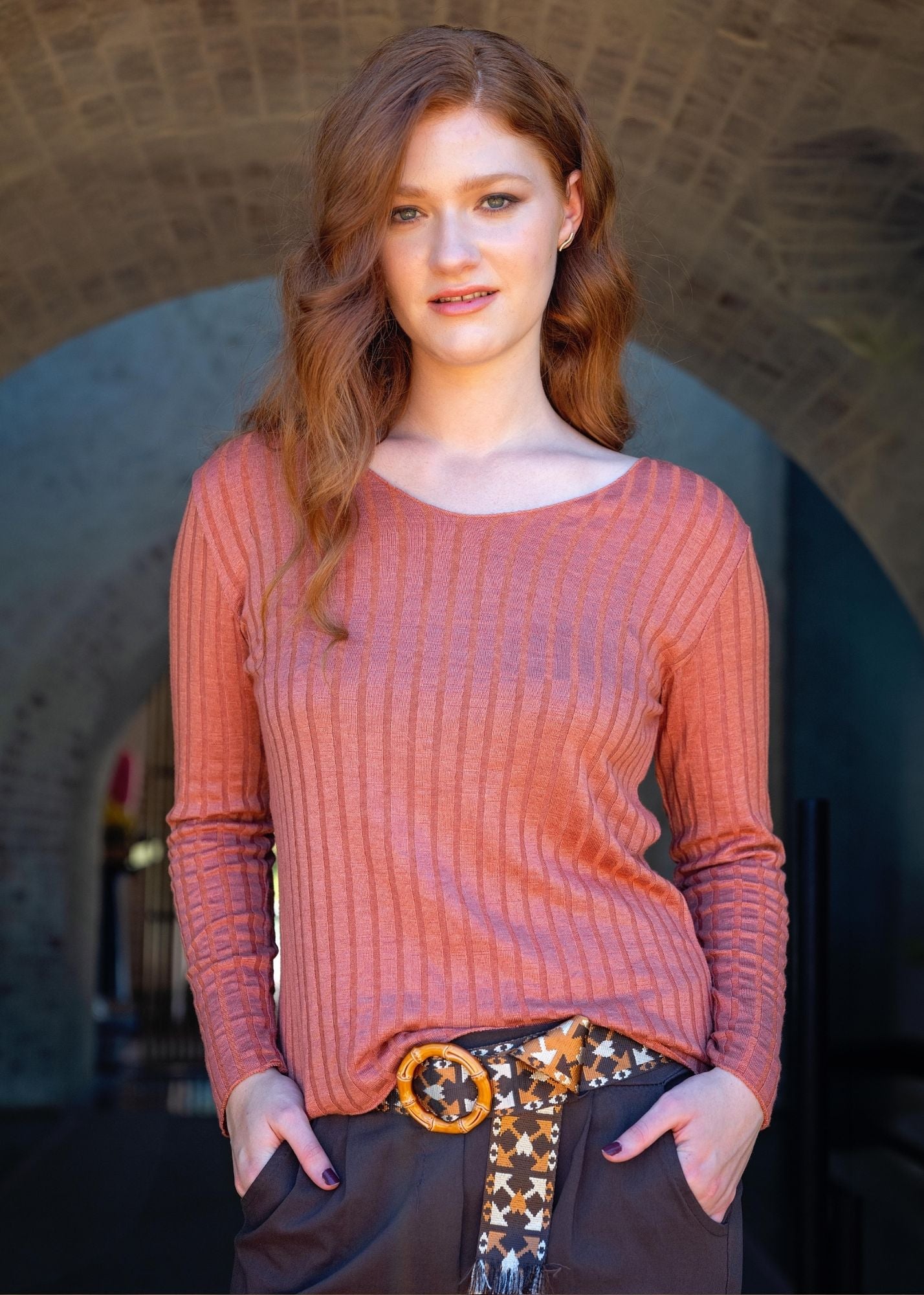 Mila Ribbed Knit Top in Rust