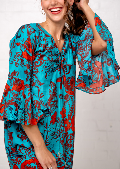 Angelica Dress in Turquoise Rose