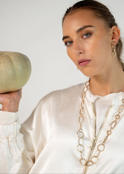 Lila  Bomber Jacket in Viscose Silk Blend in Cream