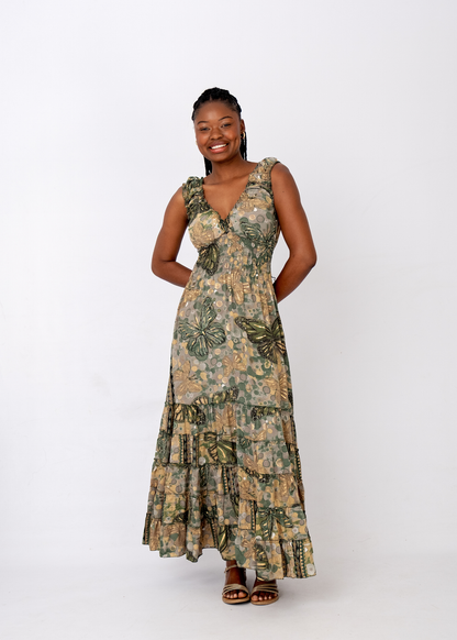 Mariposa Maxi Dress in Olive Shimmer