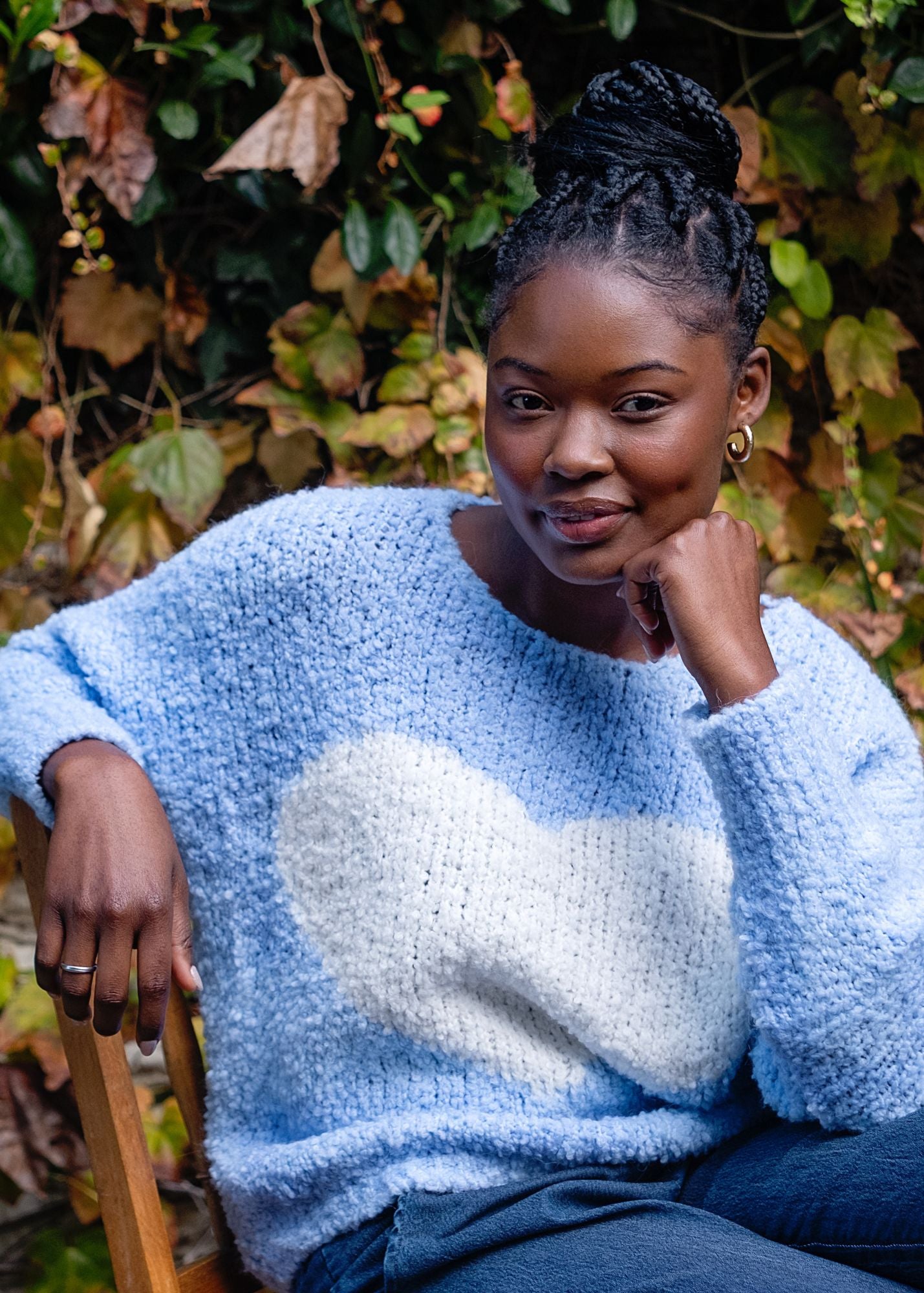 Sweetheart Chunky  Round Neck Knit in Blue