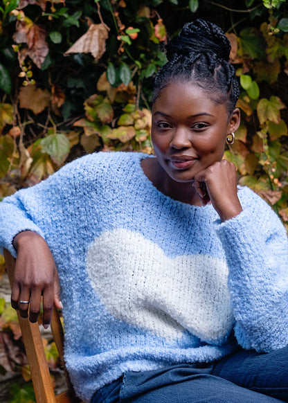 Sweetheart Chunky  Round Neck Knit in Blue