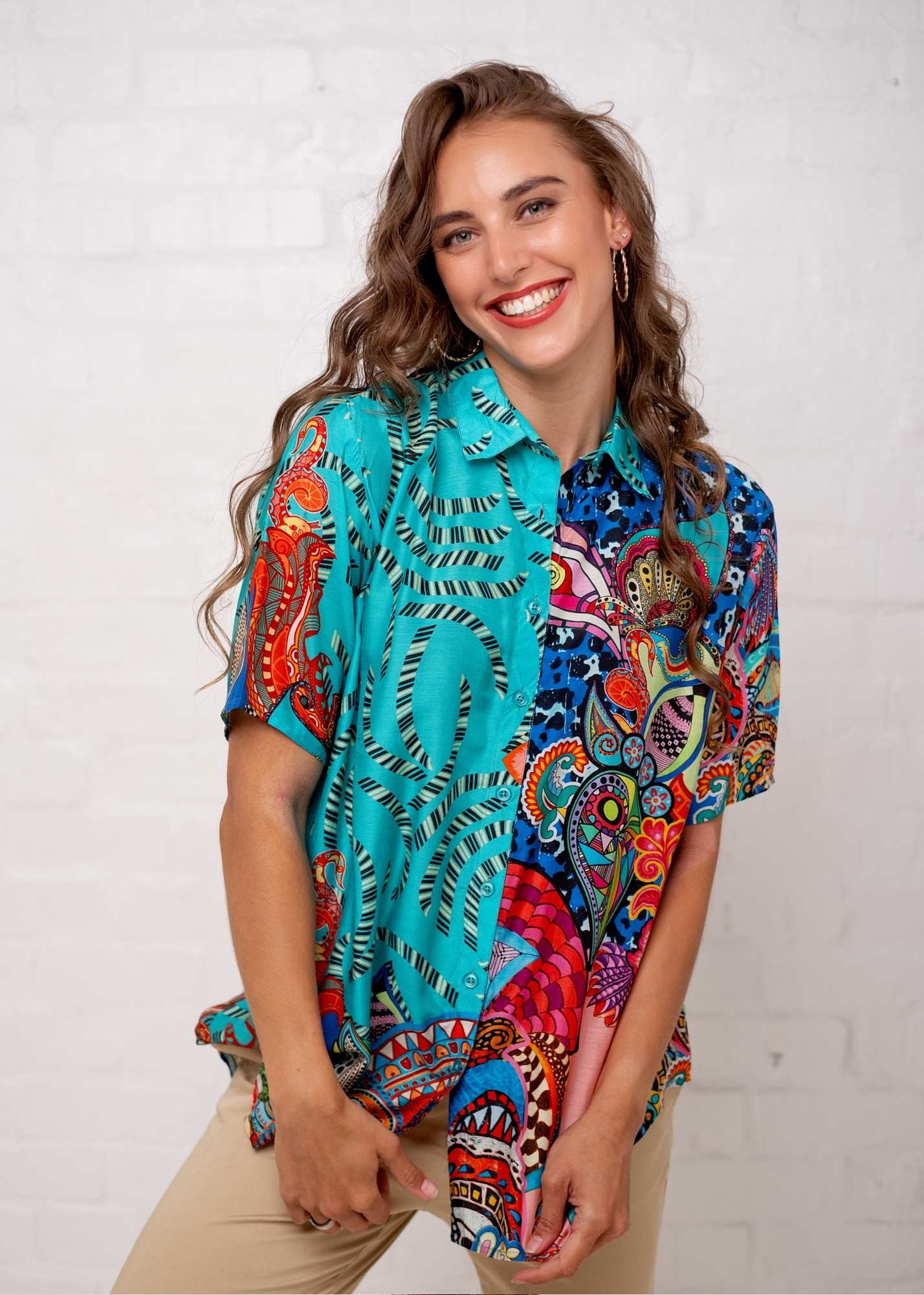 Molly Button down blouse in Turquoise Paisley