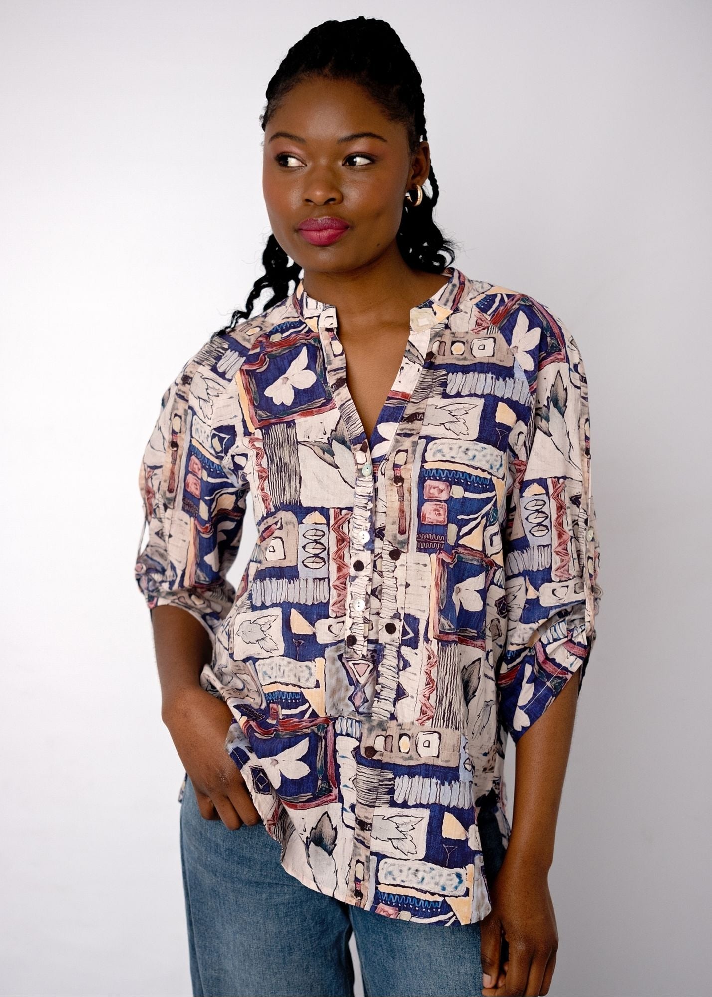 Lola Top in Blue Botanical