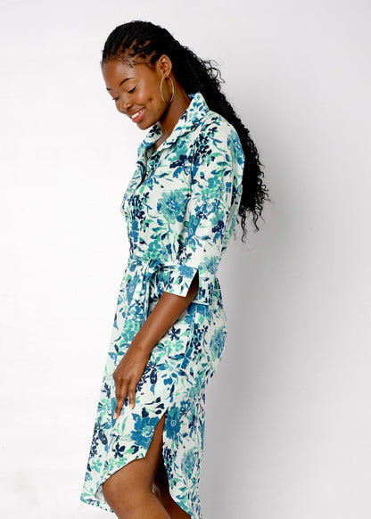 Gaby shirt dress in Blue and Jade Floral