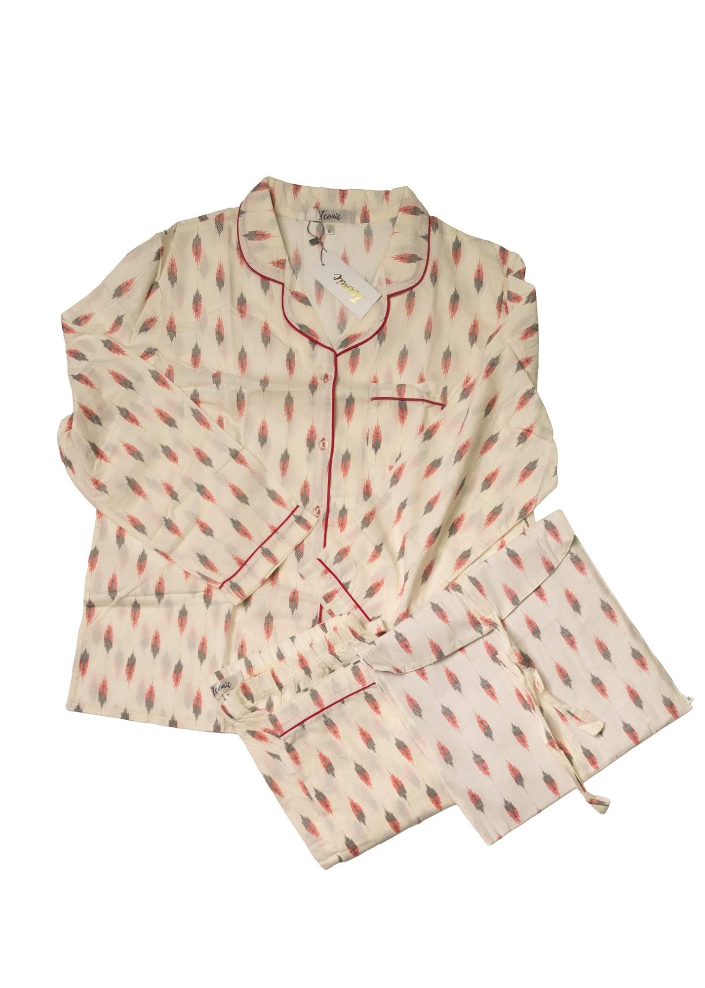 Long PJ Set in Red and Pink Smudge Pattern