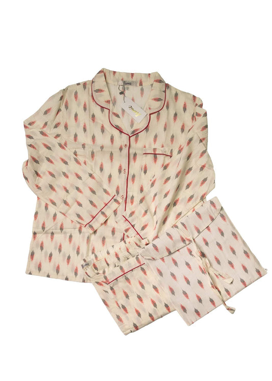 Long PJ Set in Red and Pink Smudge Pattern