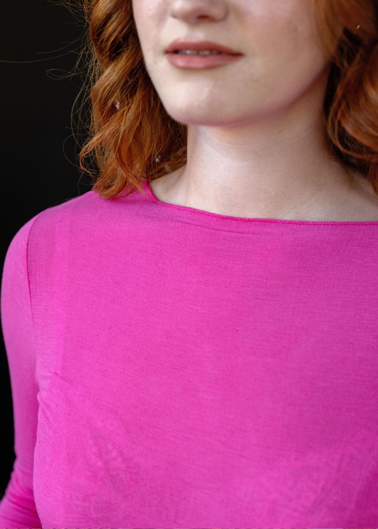 Sheer Stretchy Scoop-neck Top in  Fuchsia Bloom