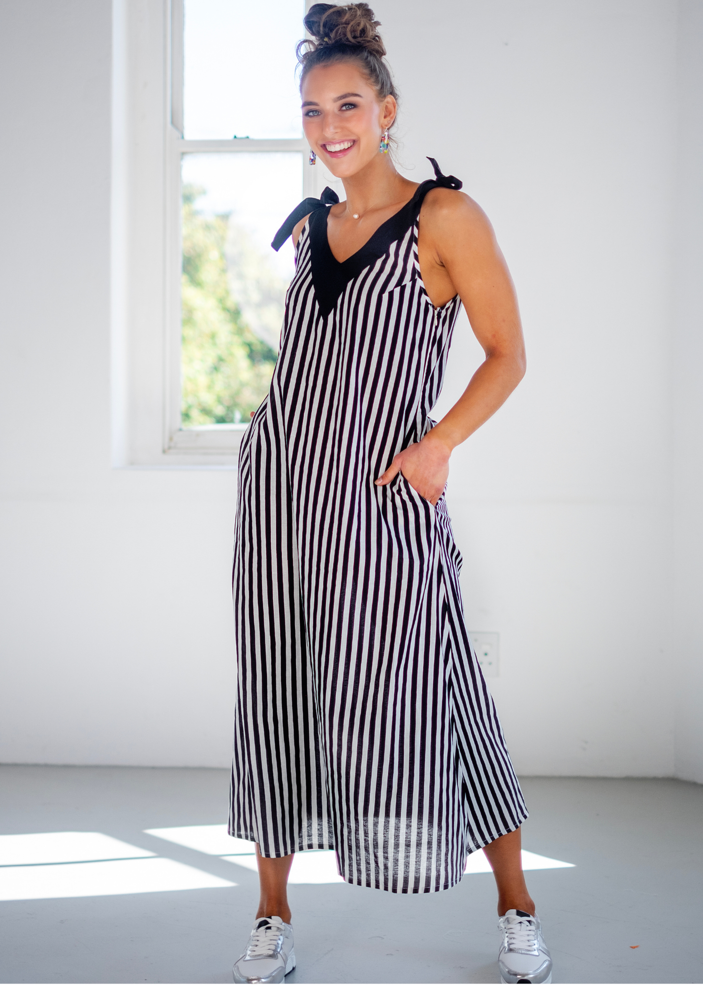 Zia Dress, Black and White Stripes