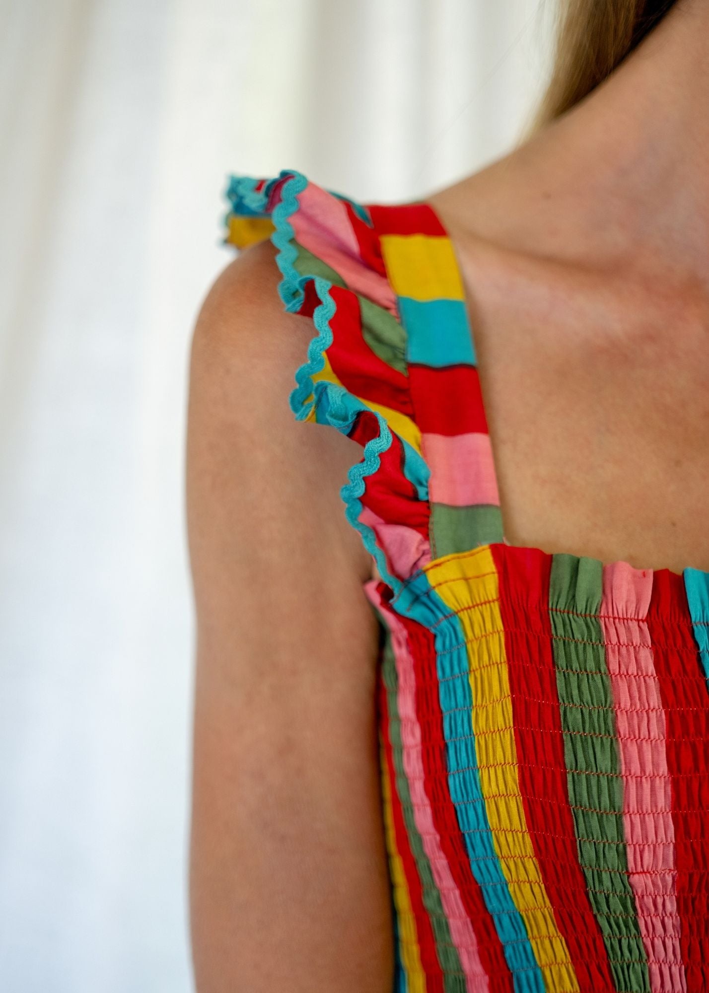 Aria Dress in Red Rainbow Stripes