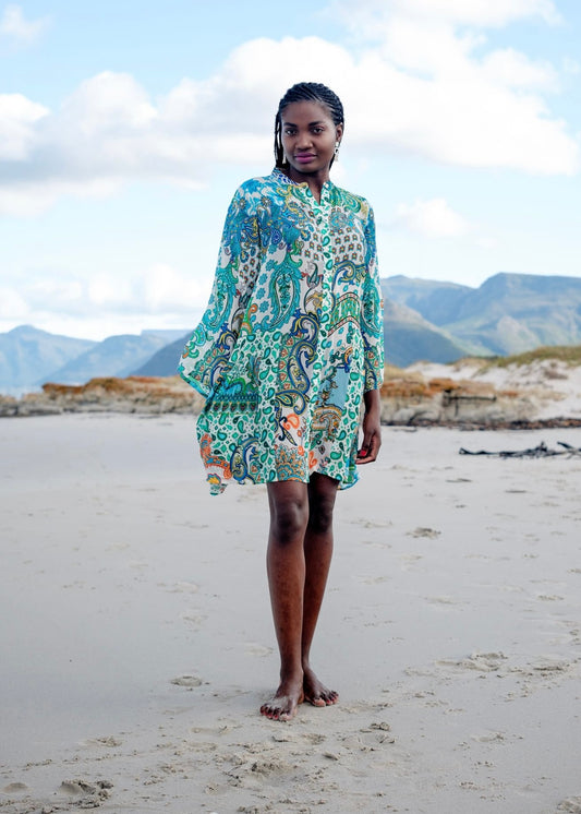 Amalfi Dress in Turquoise Paisley