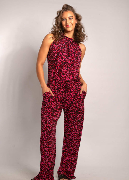 Halterneck jumpsuit,  Black and Red