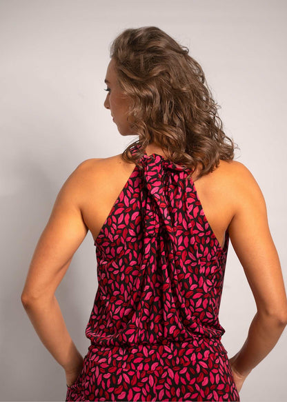 Halterneck jumpsuit,  Black and Red