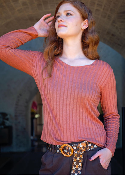 Mila Ribbed Knit Top in Rust