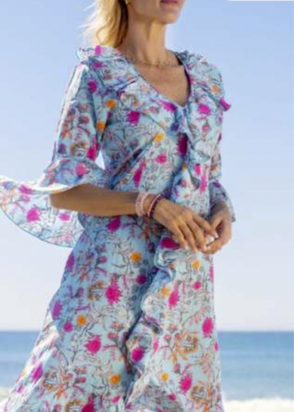 Cathy Dress in Light blue & pink floral