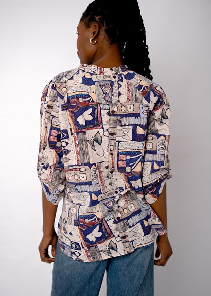 Lola Top in Blue Botanical