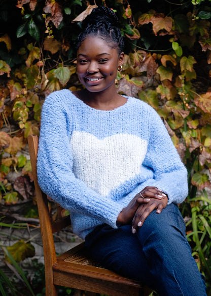 Sweetheart Chunky  Round Neck Knit in Blue