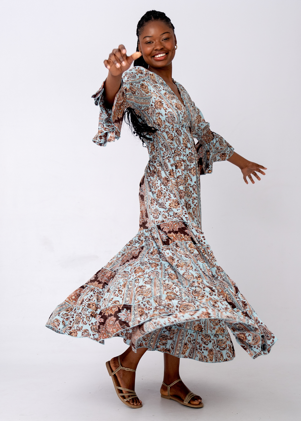 Avignon Tapestry Maxi Dress in Vintage Celeste