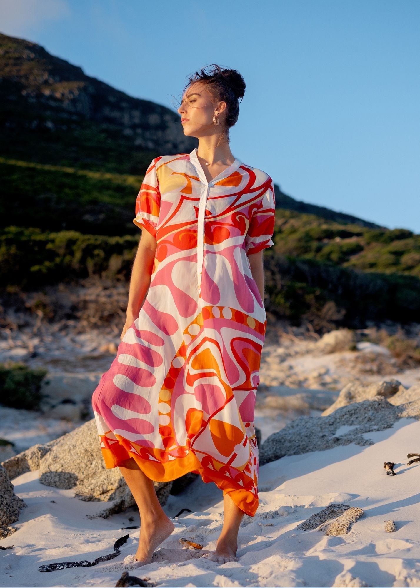 Maxine Dress in Pink and Orange Retro