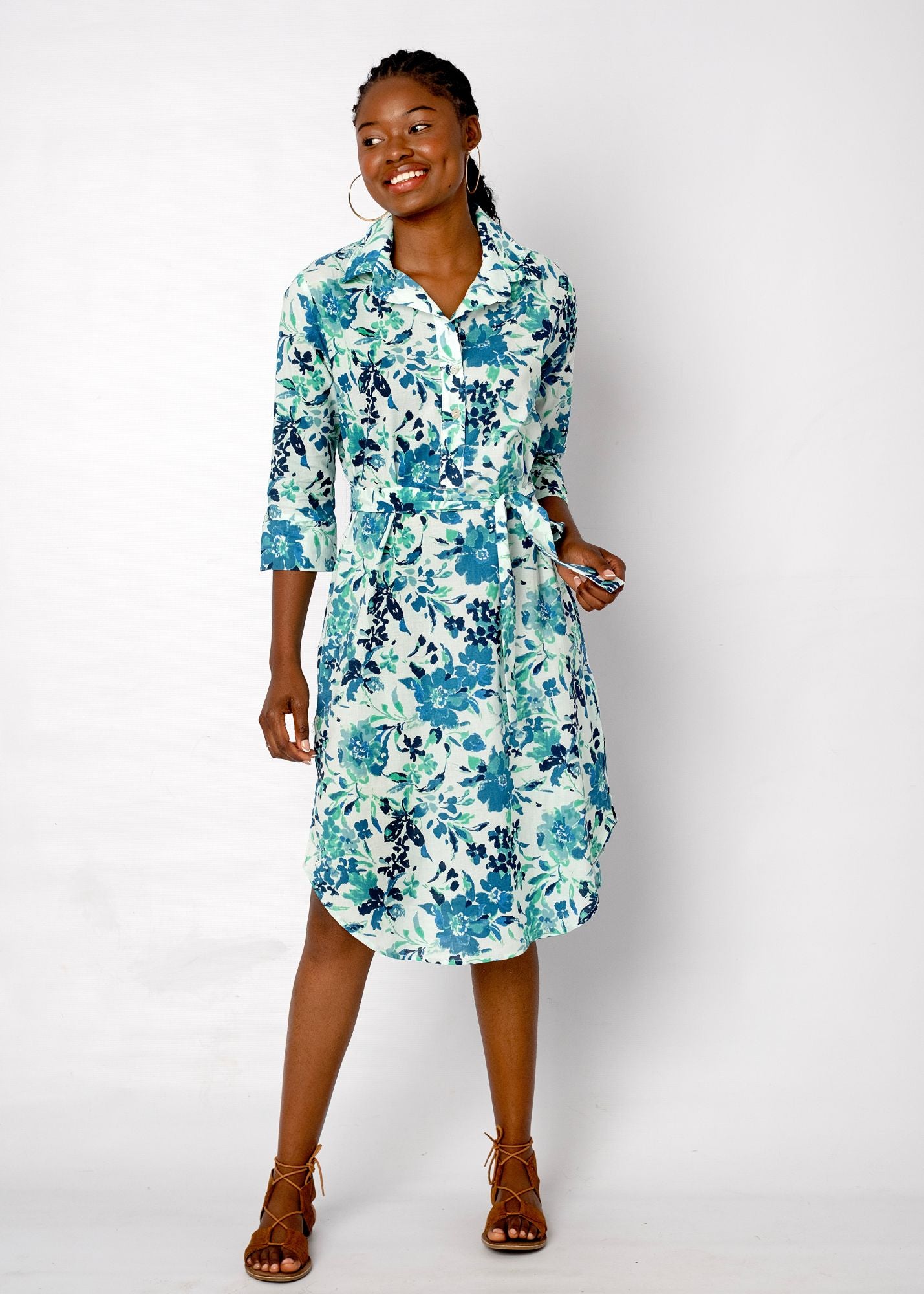 Gaby shirt dress in Blue and Jade Floral