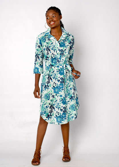 Gaby shirt dress in Blue and Jade Floral