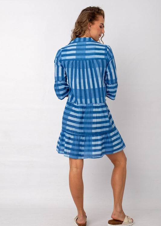 Loretta Dress in Indigo & Sky Check