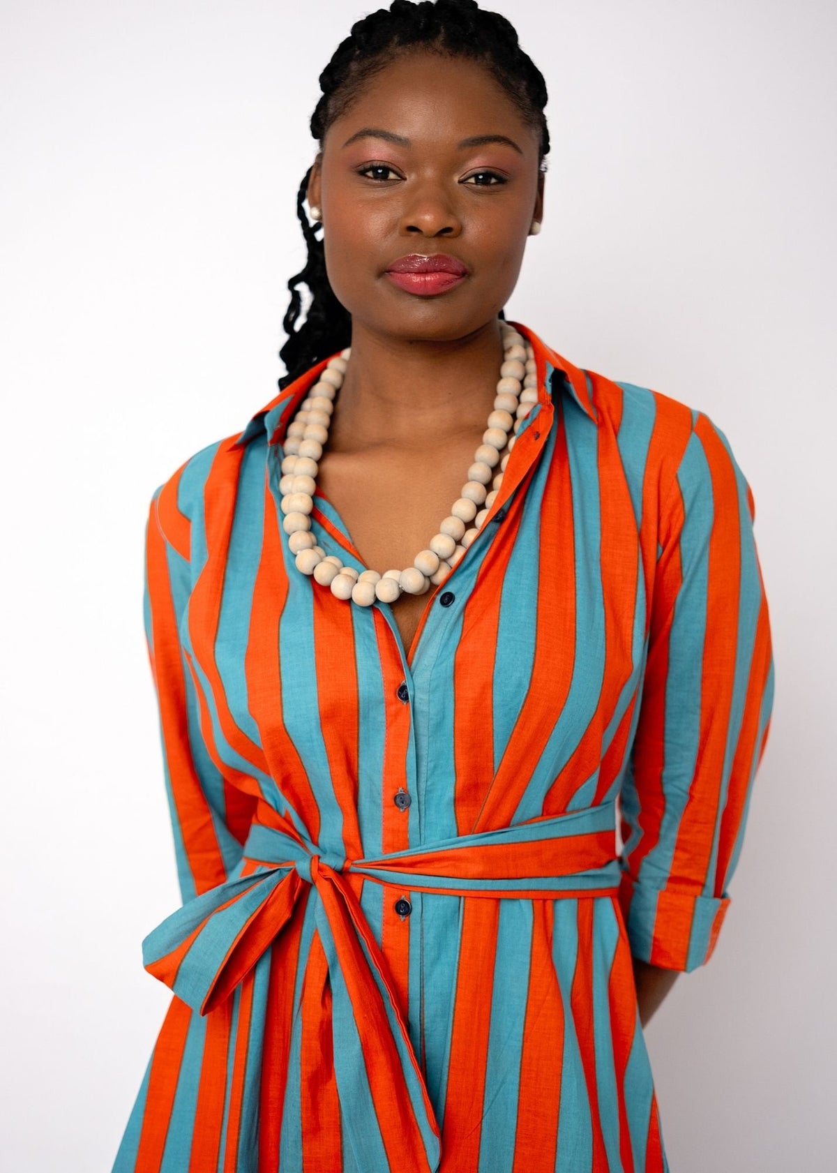 Betty Button in Red and Teal Cabana Stripe