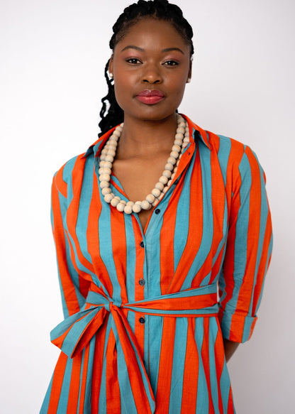 Betty Button in Red and Teal Cabana Stripe