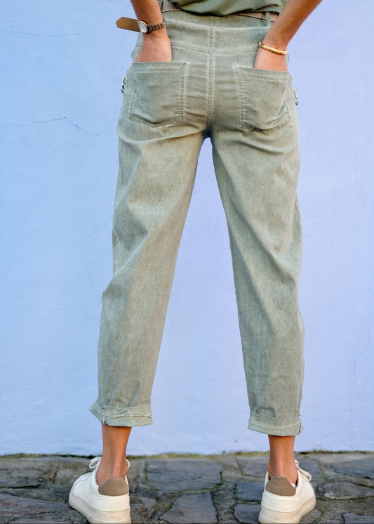 Milano Zip-Detail Slouch Pants in Sage