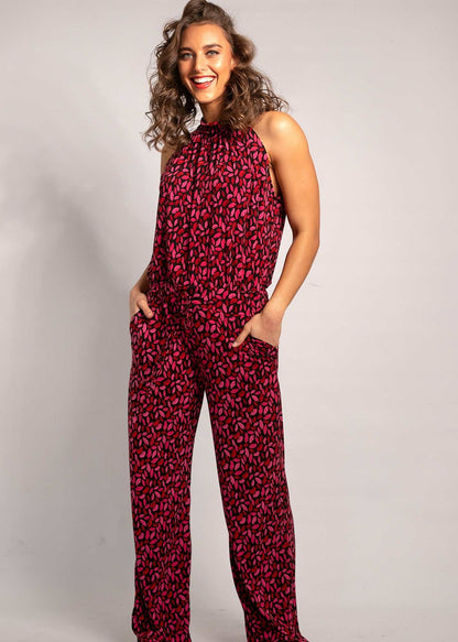 Halterneck jumpsuit,  Black and Red