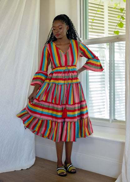 Amarena Dress in Red Candy Stripes