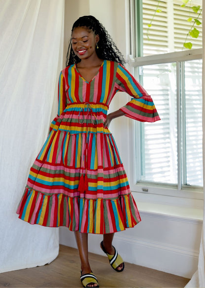 Amarena Dress in Red Candy Stripes